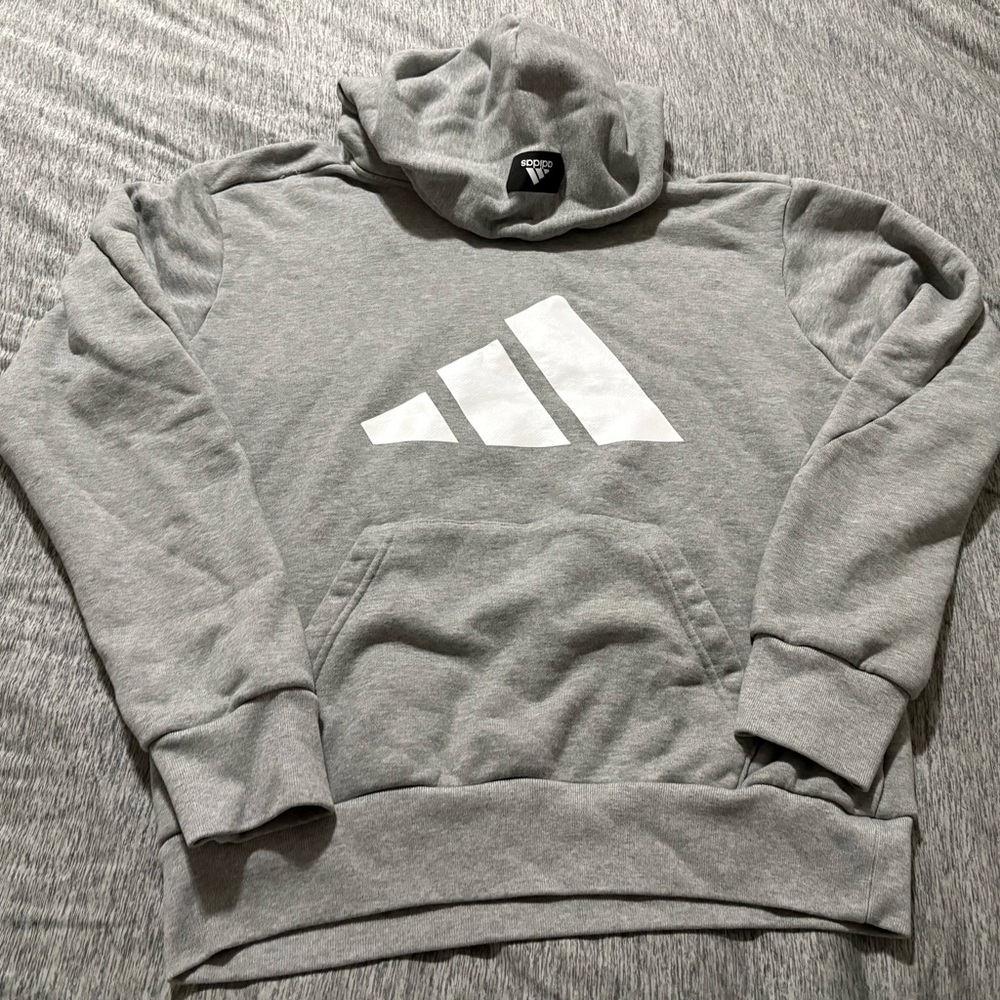 Adidas Men's Gray Hoodie with White Logo